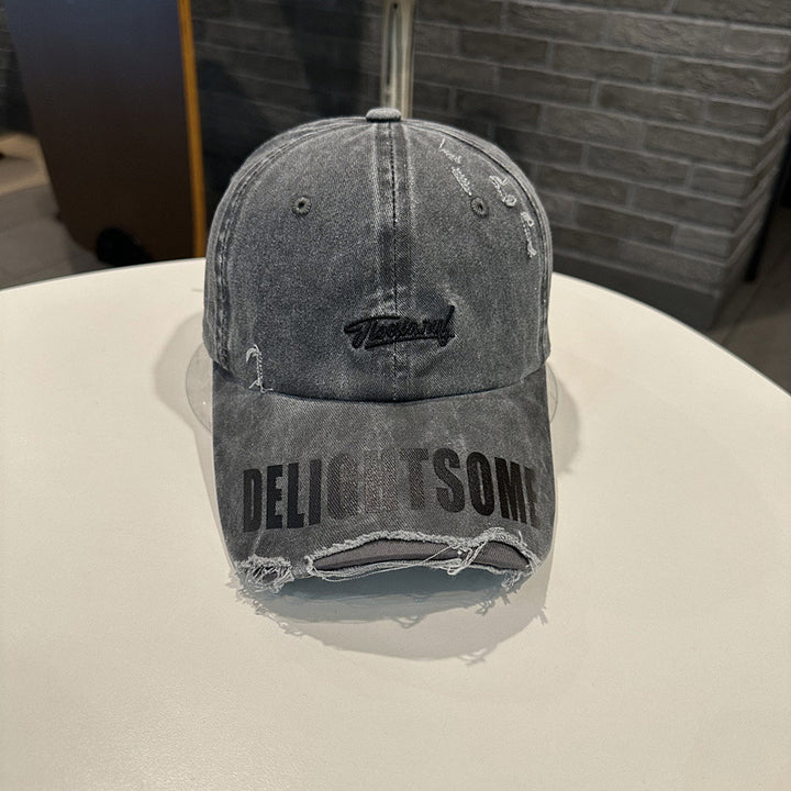 Distressed Denim Graphic Baseball Cap