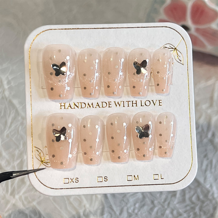 Artful Nail Extensions with Rhinestone Decoration Kalsten