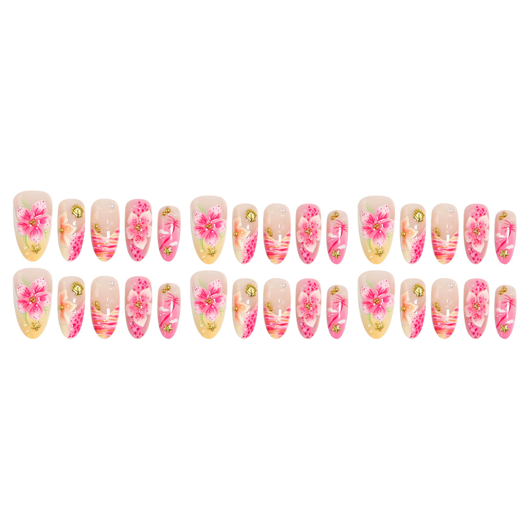 Artificial nails with floral embellishments and glitter accents Kalsten