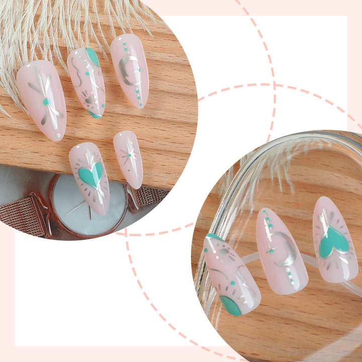 Artistic Press-On Nail Set with Stylish Floral and Gem Designs kalsten