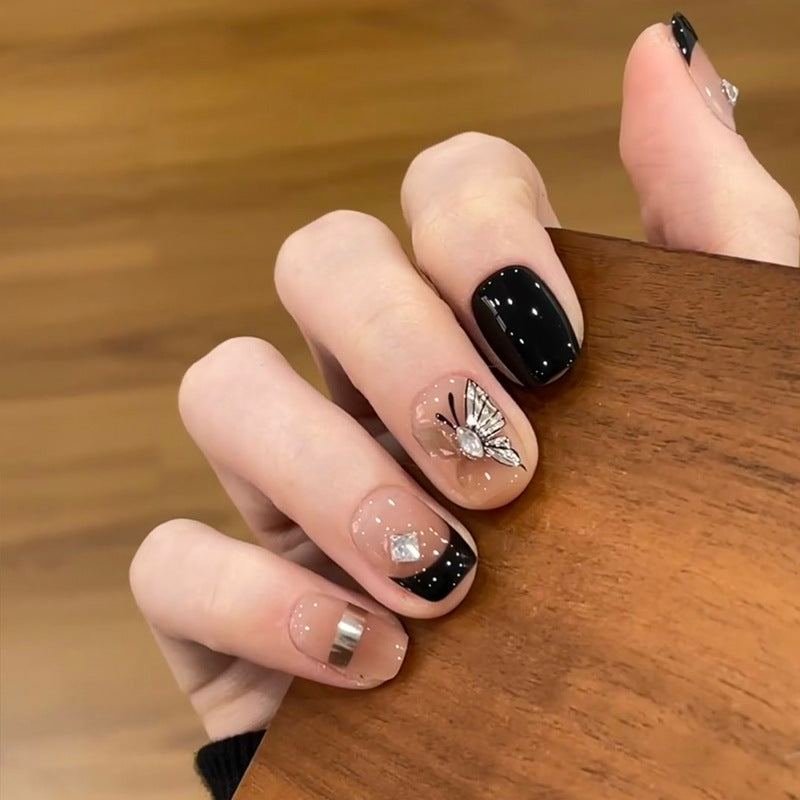 Artistic Stiletto Press-On Nail Set with Butterfly Embellishments Kalsten