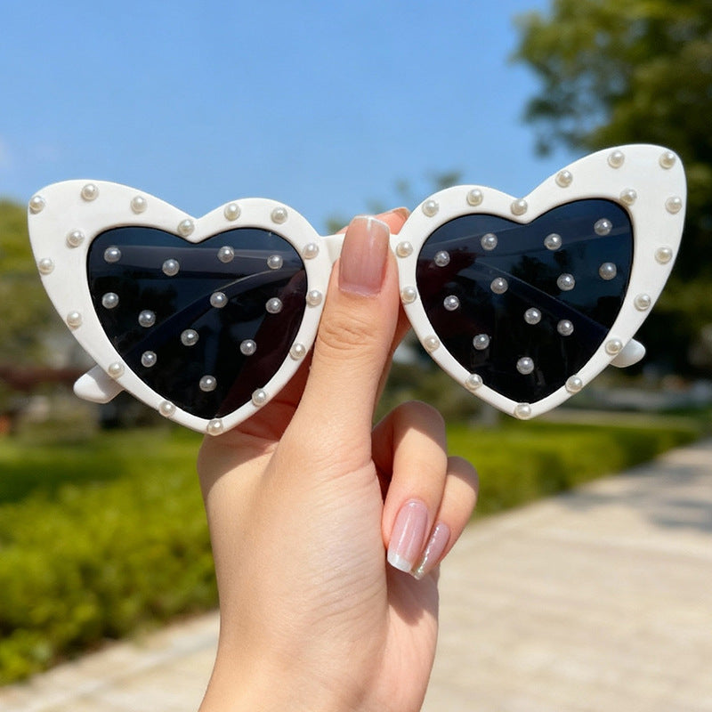 Pearl-Embellished Heart-Shaped Sunglasses Kalsten