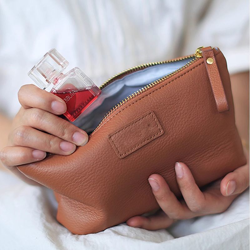 Textured Leather Zip Cosmetic Pouch Kalsten