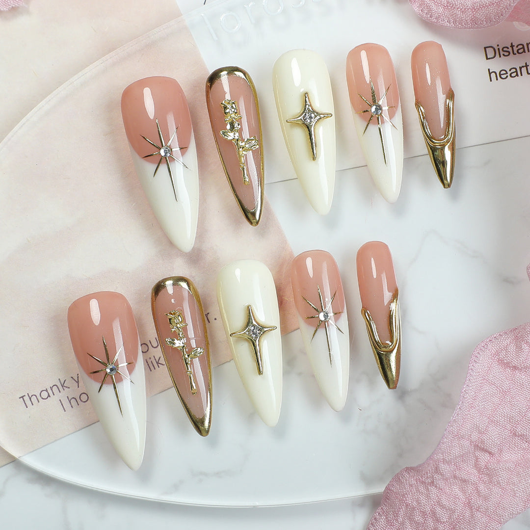 Artificial nail set with elegant 3D decorations and luxurious accents Kalsten