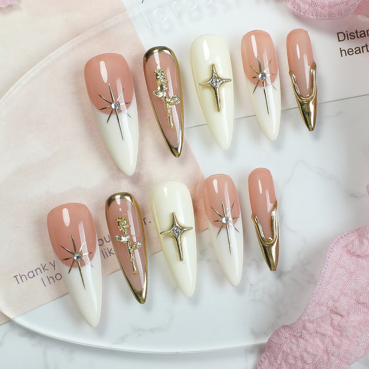 Artificial nail set with elegant 3D decorations and luxurious accents Kalsten