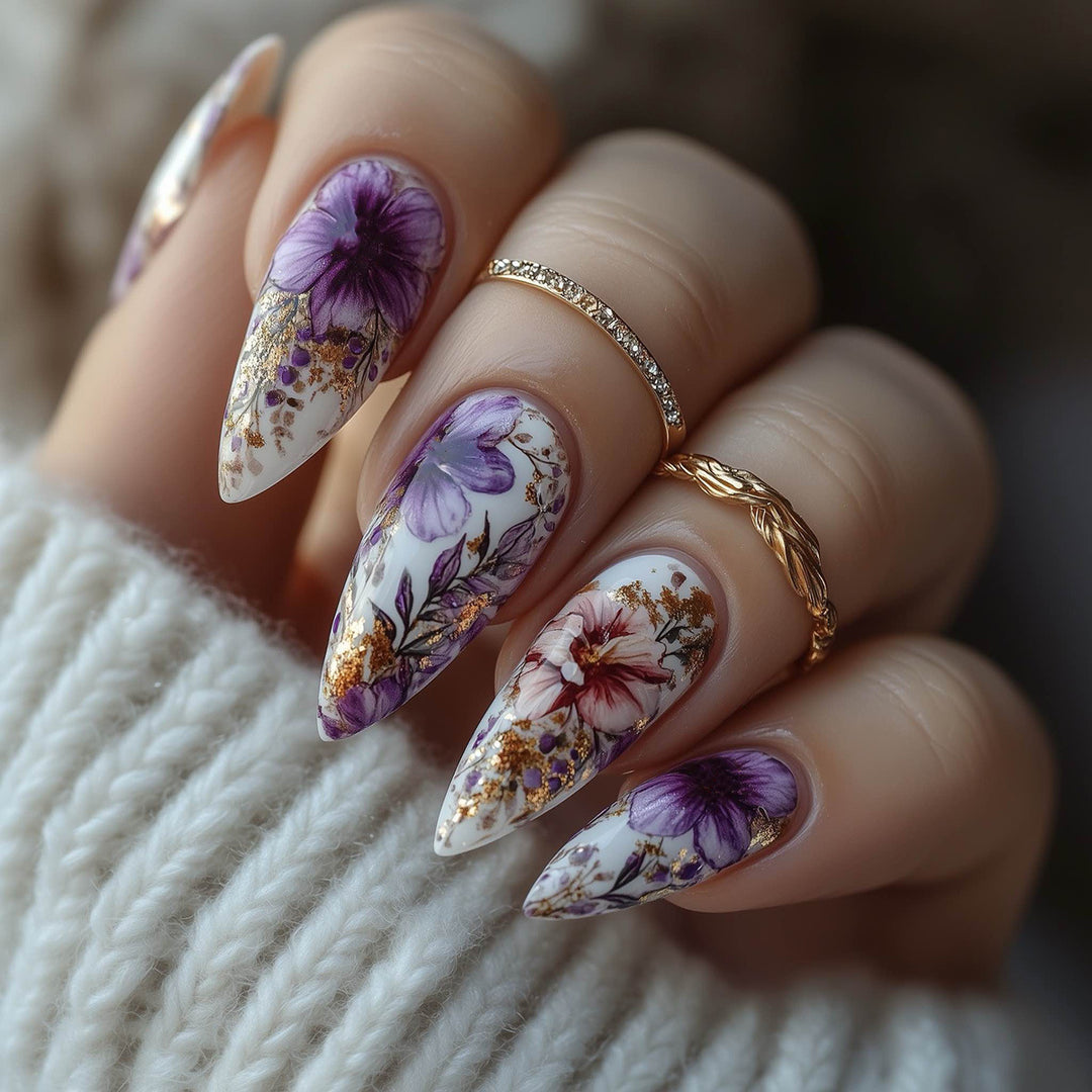 Floral-Design Elegant Stiletto Press-On Nails Kalsten