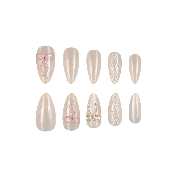 Elegant Stiletto Press-On Nails with Bow Accents Kalsten
