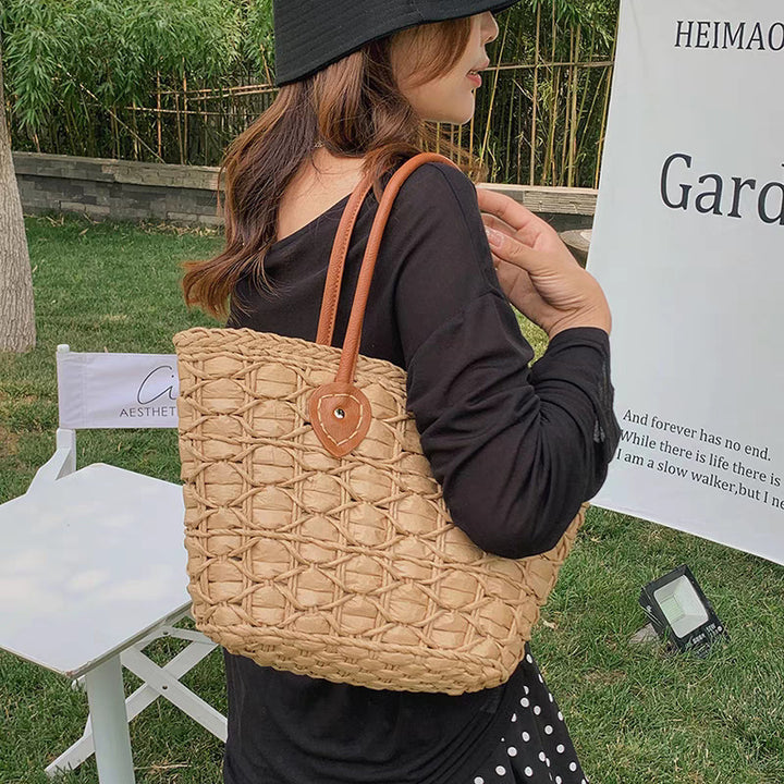 Braided shopping bag with leather handles Kalsten