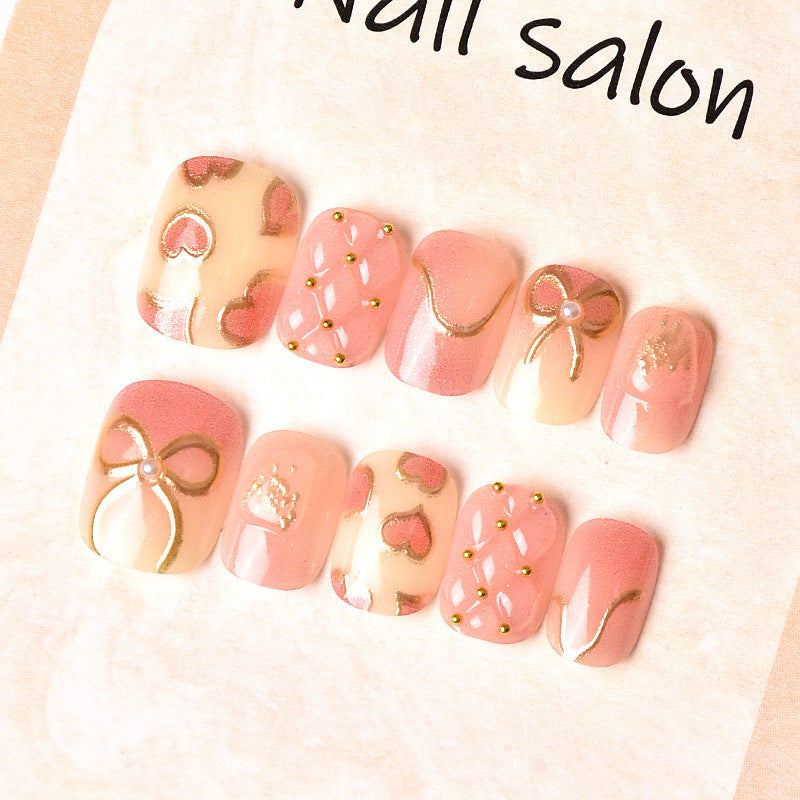 Elegant Heart and Ribbon-Themed Press-On Nail Set Kalsten