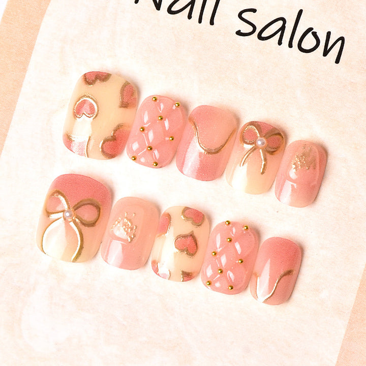 Elegant Heart and Ribbon-Themed Press-On Nail Set Kalsten