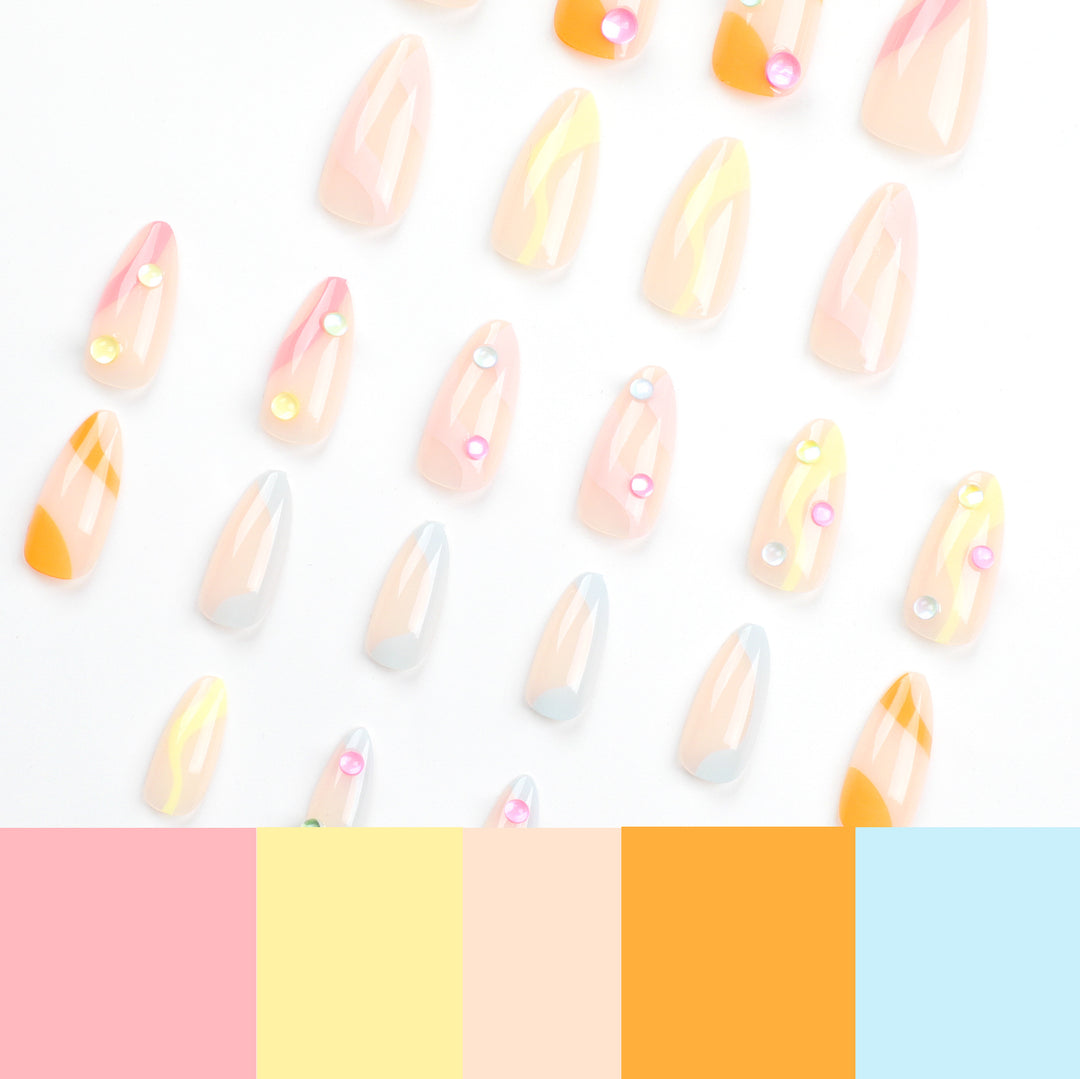Artistic Nail Extensions with Colorful Design and Glitter Accents Kalsten