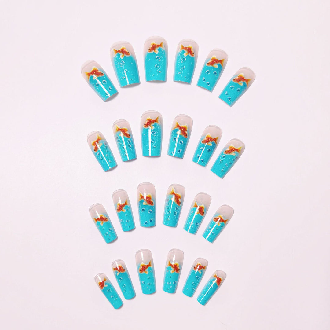 3D Fish and Bubbles Acrylic Nail Art Kalsten