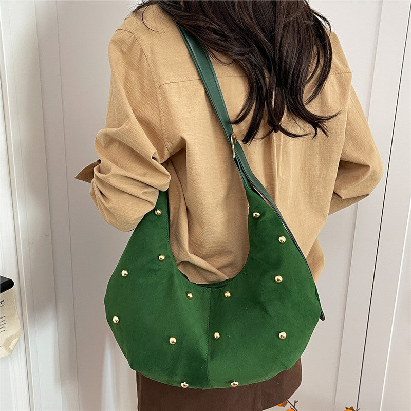 WoTextured Suede Hobo Bag with Decorative Studs Kalsten