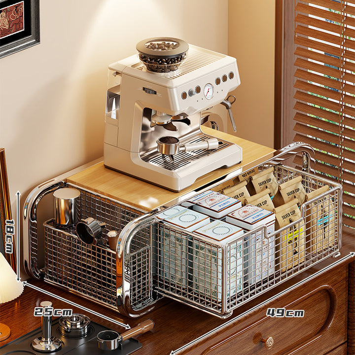 Countertop Coffee Machine Platform with Dual Sliding Storage Baskets