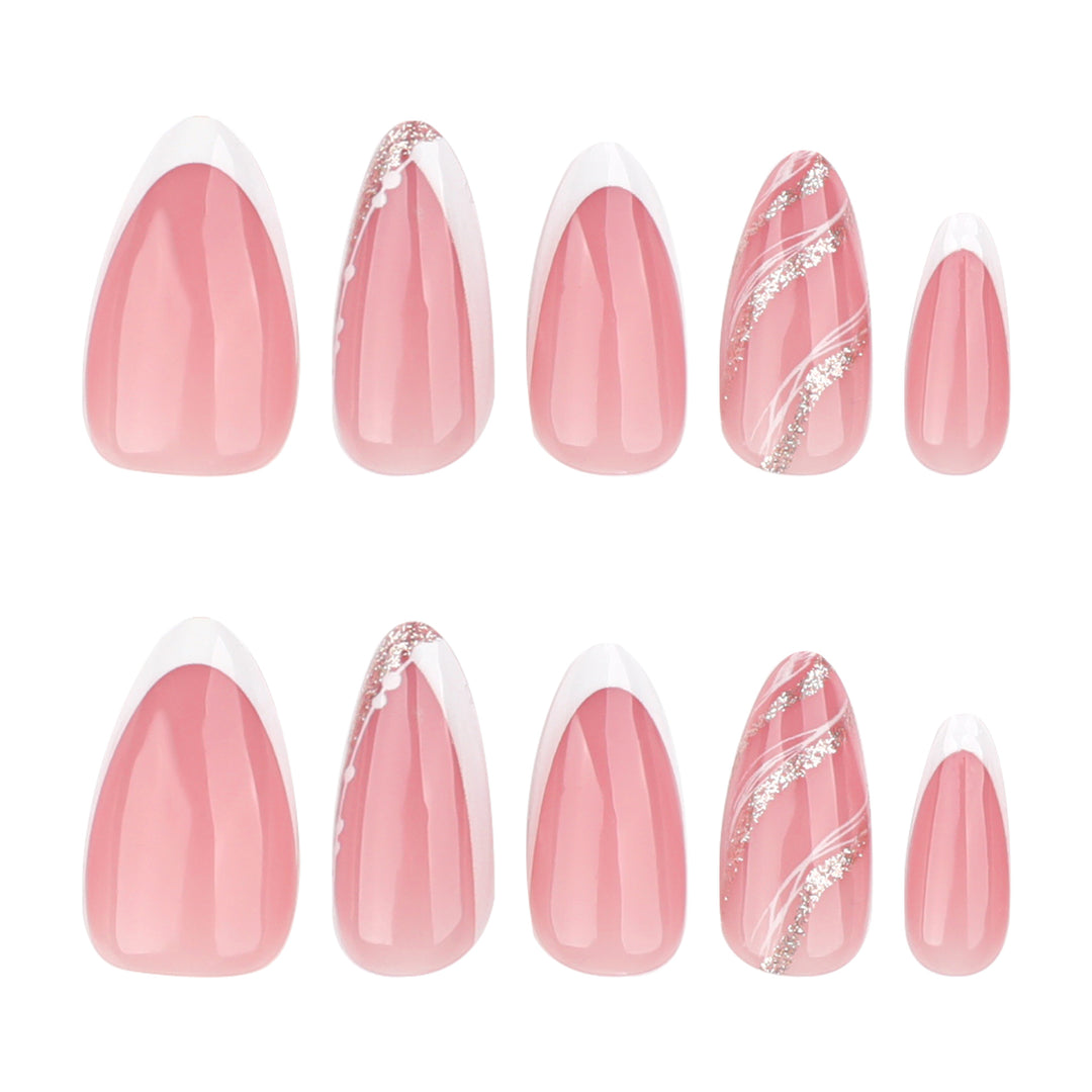 Elegant French-Tip Artificial Nails with Glitter Accents Kalsten