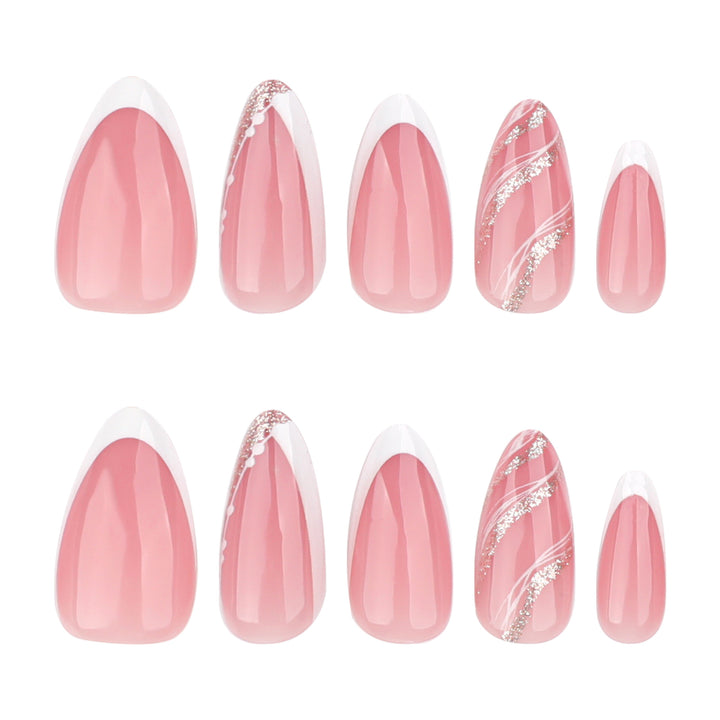 Elegant French-Tip Artificial Nails with Glitter Accents Kalsten