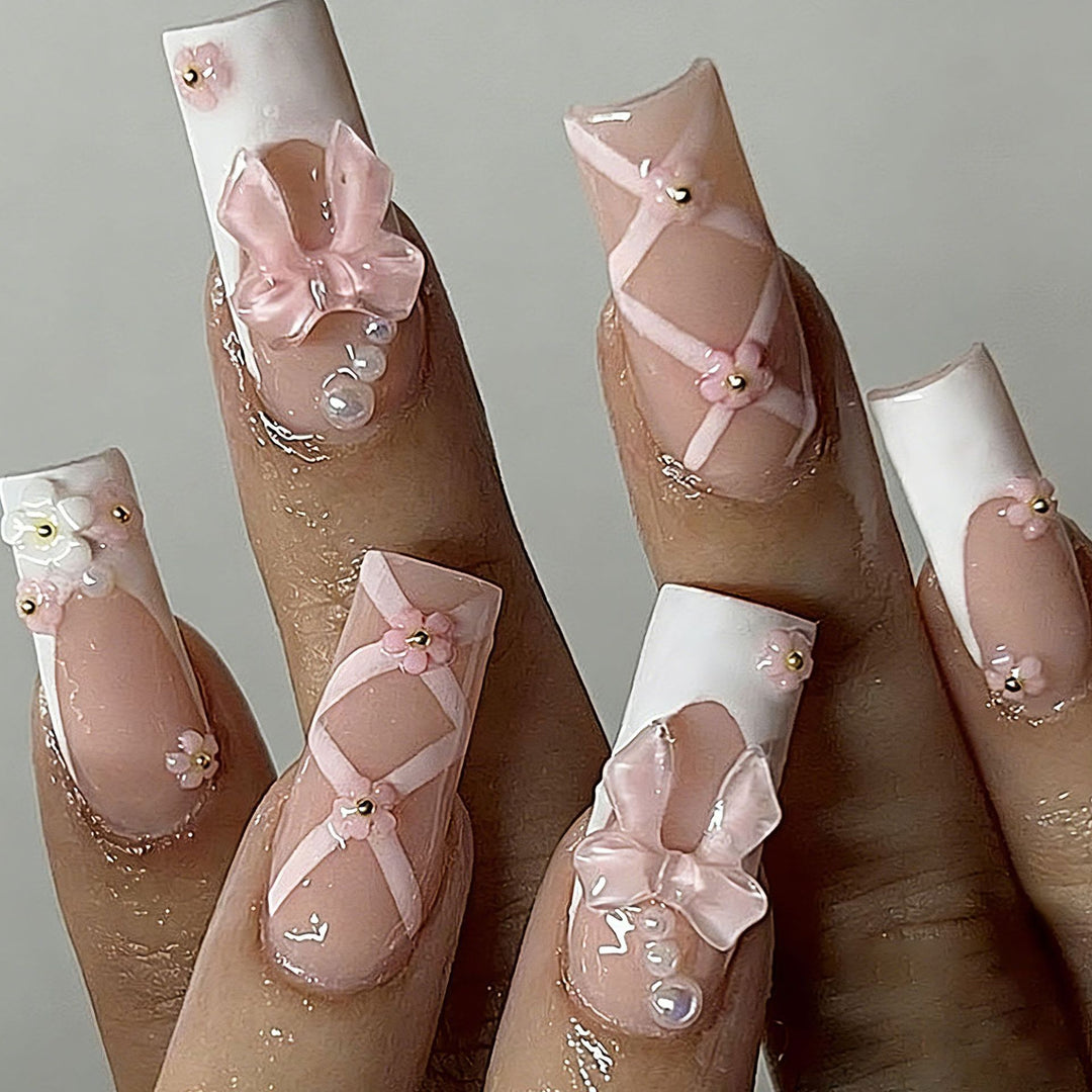 Artistic 3D Nail Tips with Bow Motifs Kalsten