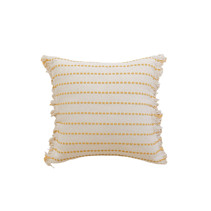 Worn Fringe Striped Decorative Pillow