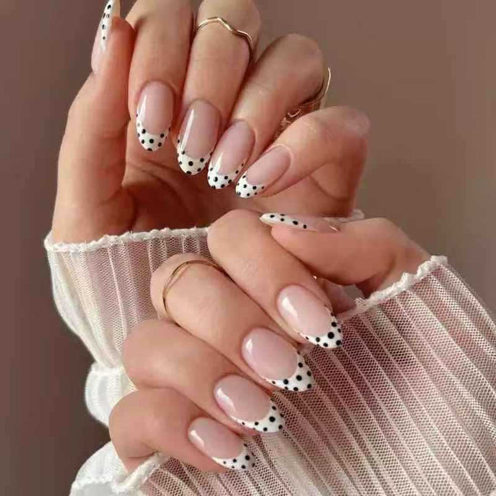 Acrylic Nail Set with Elegant French Design and Creative Dot Accents Kalsten