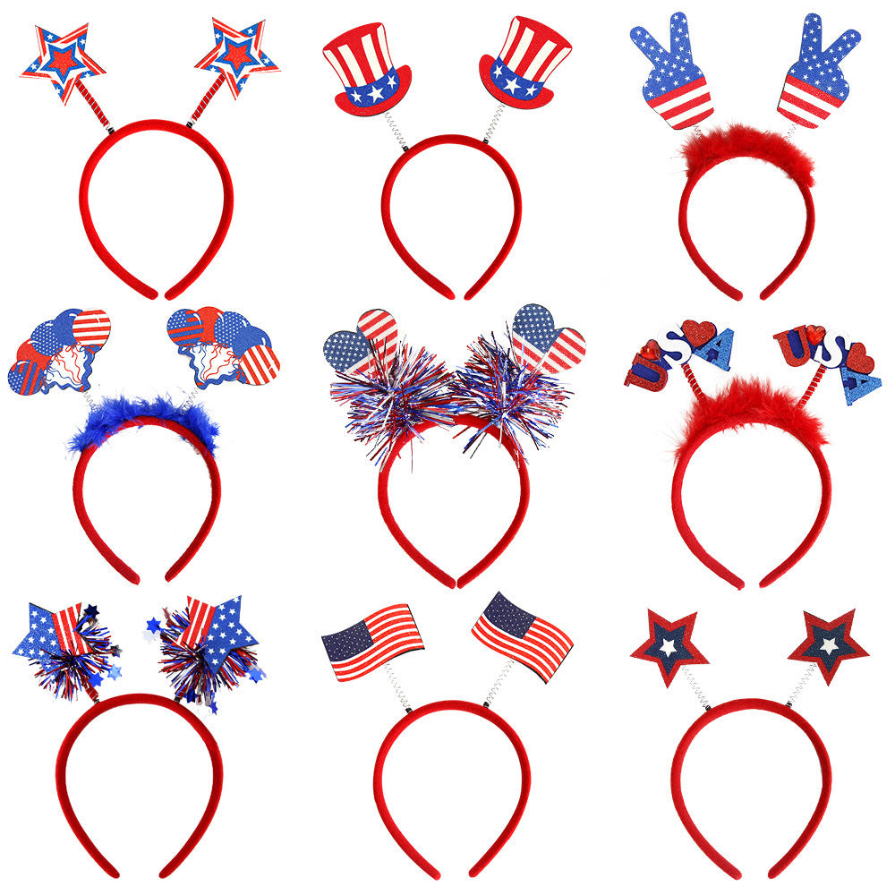 Unisex nan eye-catching party headband with attached pom poms, star tinsel, and small flag pendants Kalsten