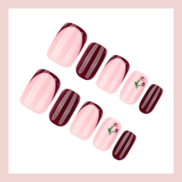 Artificial nail set with elegant flower and gradient designs Kalsten