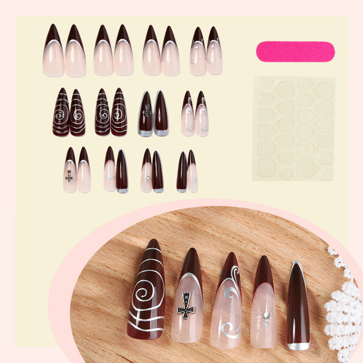 Artistic Stiletto Press-On Nails Set with Elaborate Designs kalsten