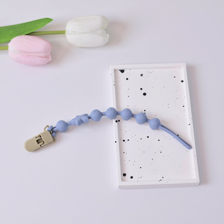Silicone Sensory Bead Pacifier Leash with Safety Snap Clamp
