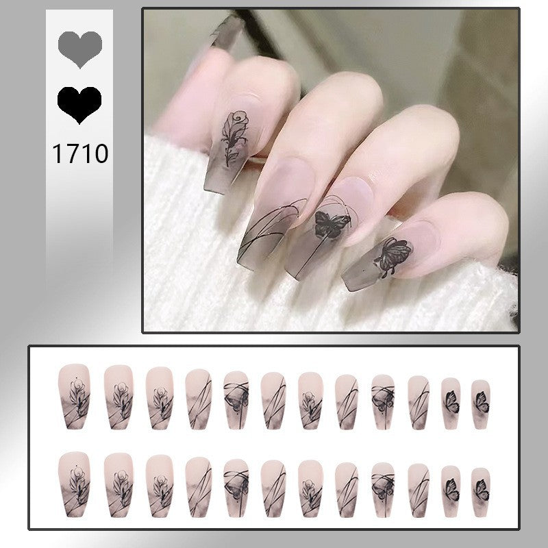 Artificial nail set with elegant flower design and delicate butterfly motifs Kalsten