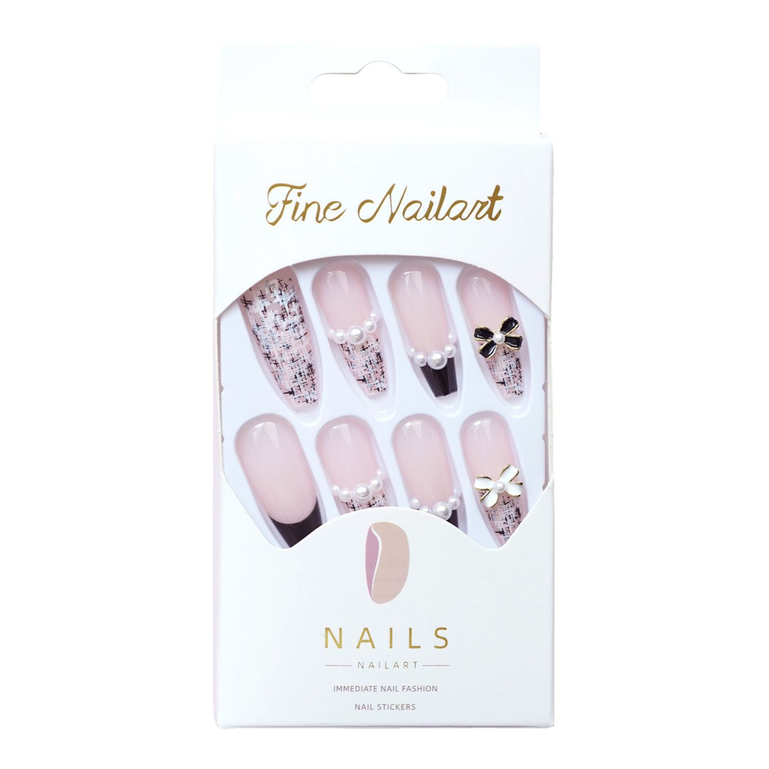 Decorative Press-On Nail Set with Pearl and Bow Accents