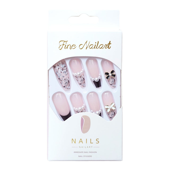 Decorative Press-On Nail Set with Pearl and Bow Accents