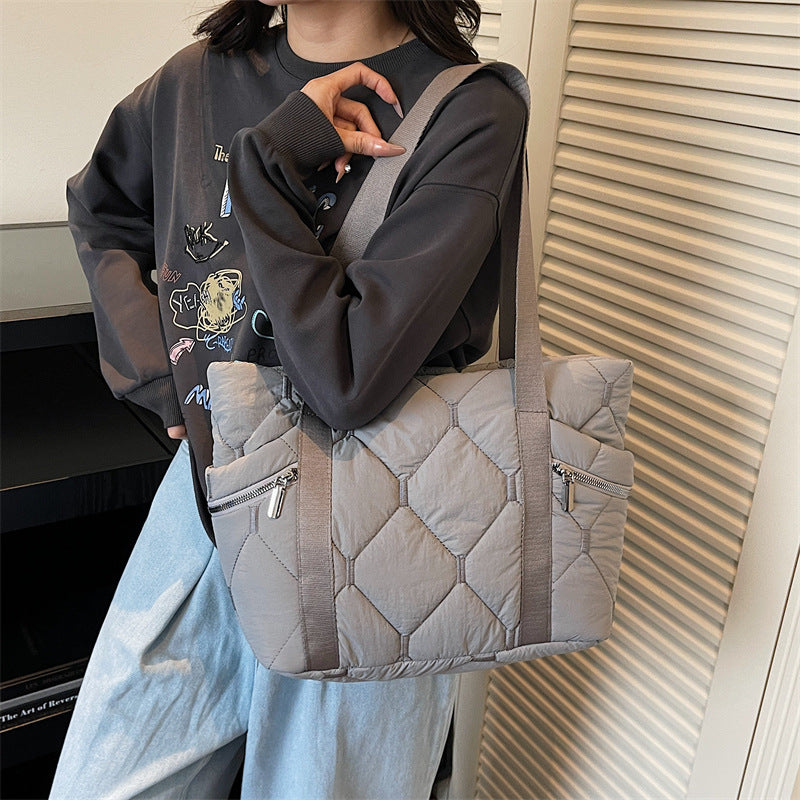Quilted Multi-Pocket Tote Bag