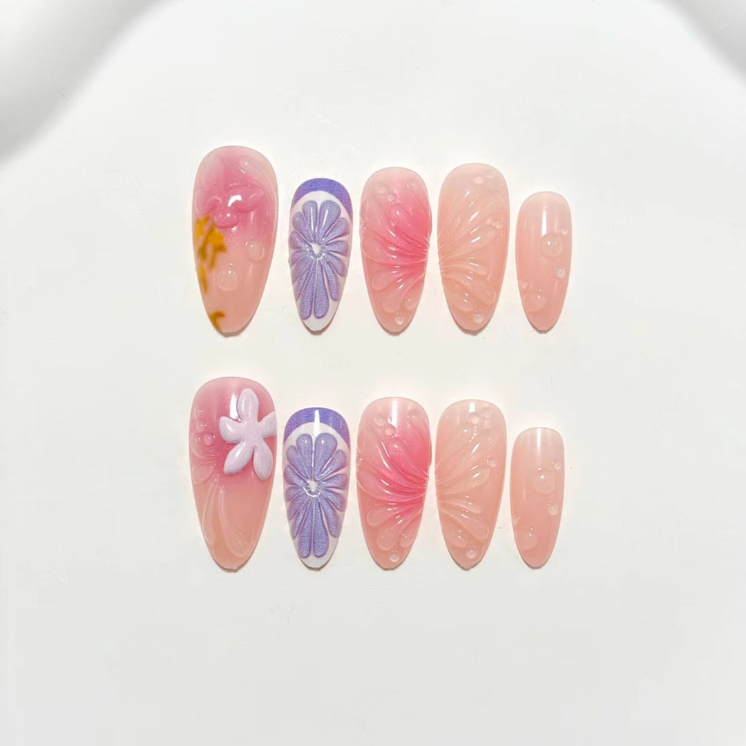 Artificial nail set with floral design and 3D effects Kalsten