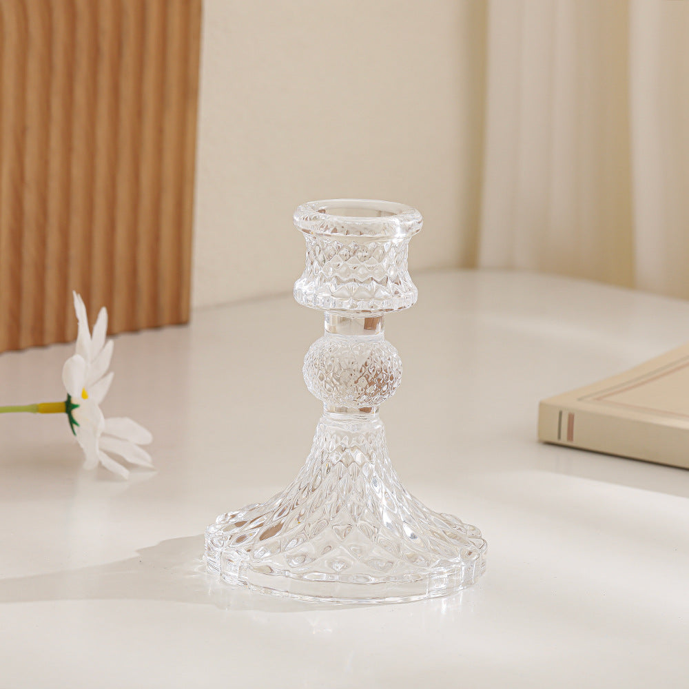 Crystal-cut Glass Candlestick Holder with Ribbed Stem Kalsten