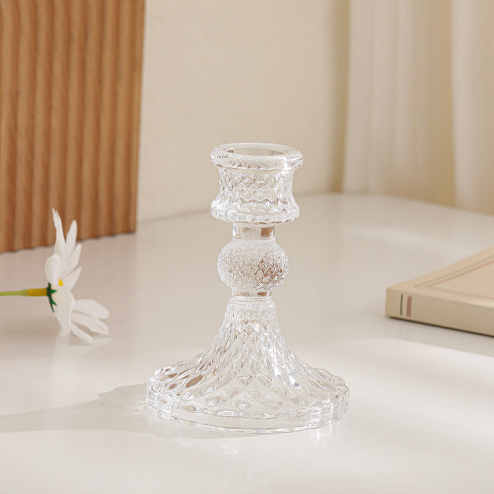 Crystal-cut Glass Candlestick Holder with Ribbed Stem Kalsten