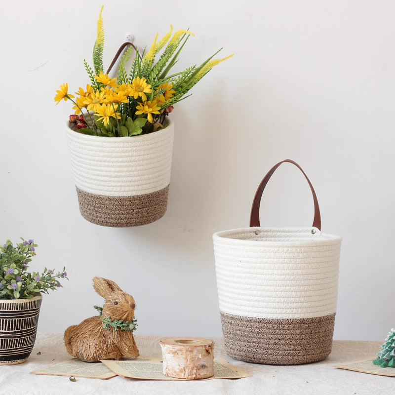 Decorative basket with leather handle Kalsten