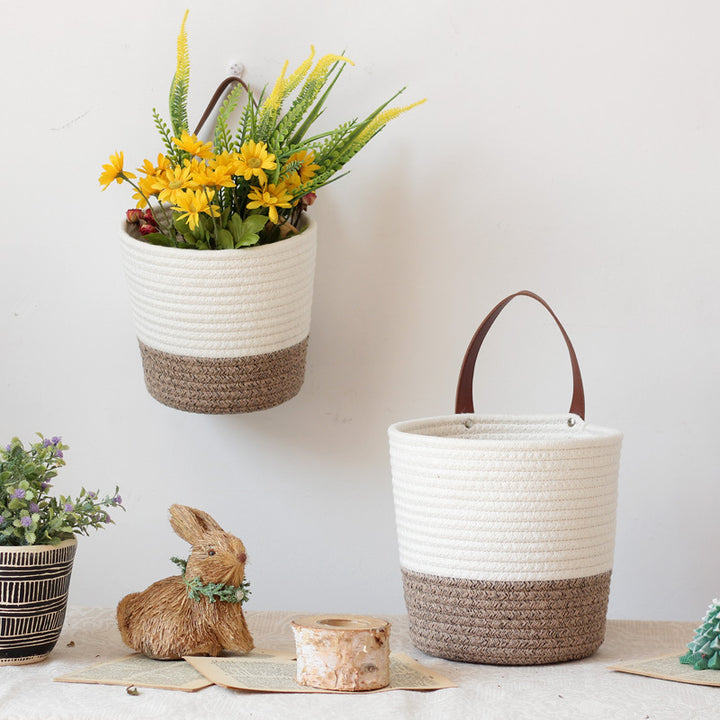 Decorative basket with leather handle Kalsten