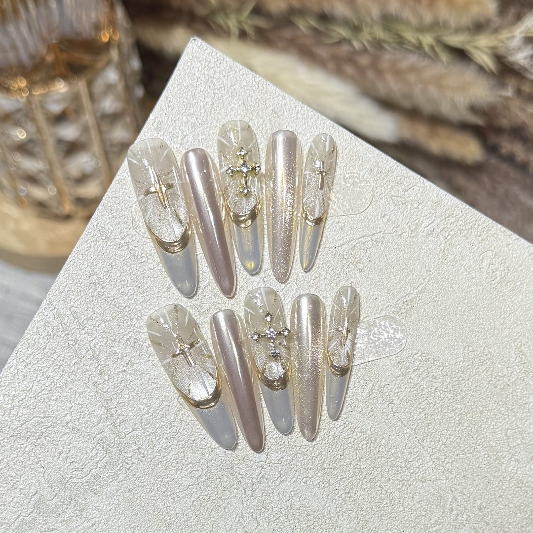 Glamorous Stiletto Press-On Nail Set with Artistic Accents Kalsten