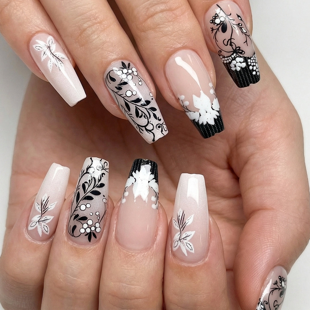 Elegant Floral-Inspired Press-On Nail Design