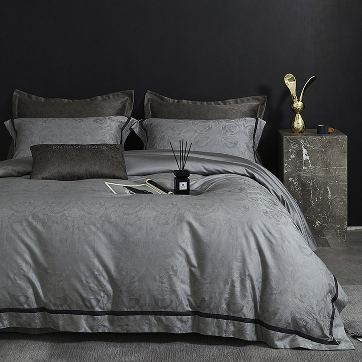 Luxurious Satin Bedding Set with Jacquard Floral Pattern and Concealed Zipper