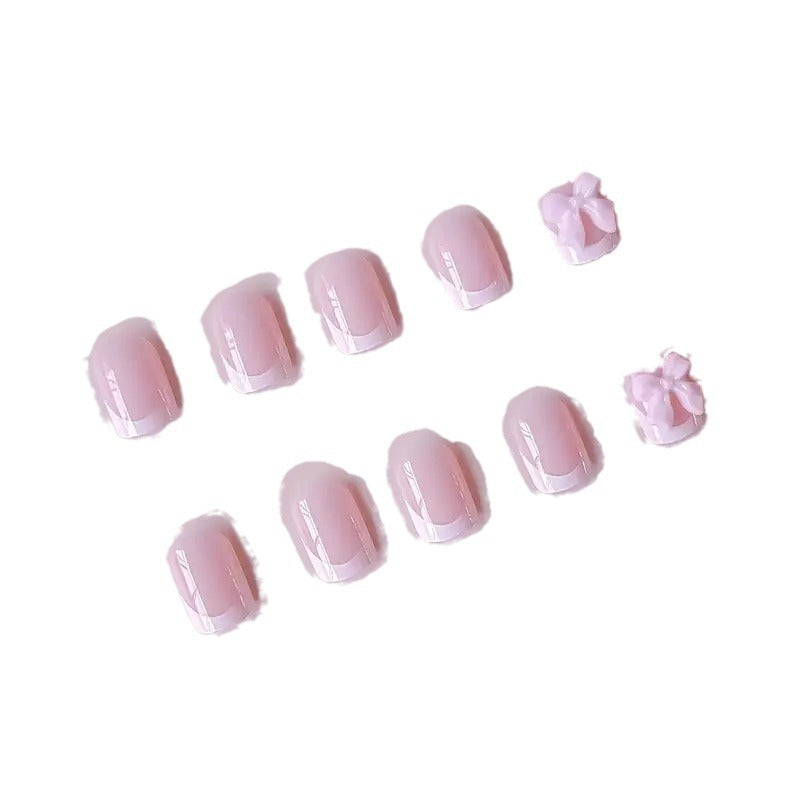 Elegant French Tip Press-On Nails with Bow Detail Kalsten
