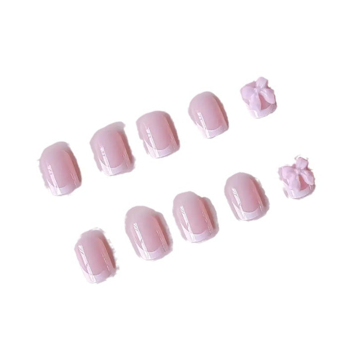 Elegant French Tip Press-On Nails with Bow Detail Kalsten