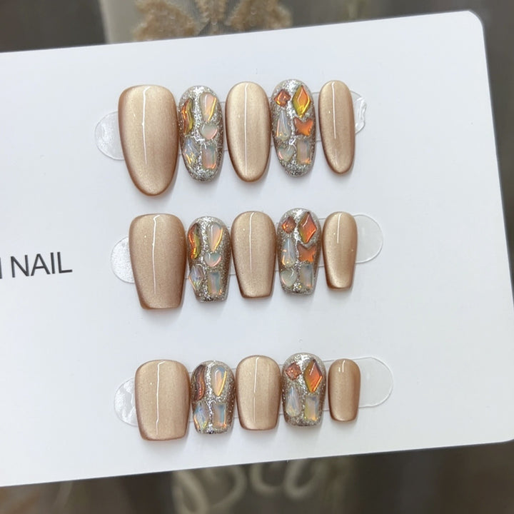 Luxe Press-On Nail Set with Gemstone Accents Kalsten