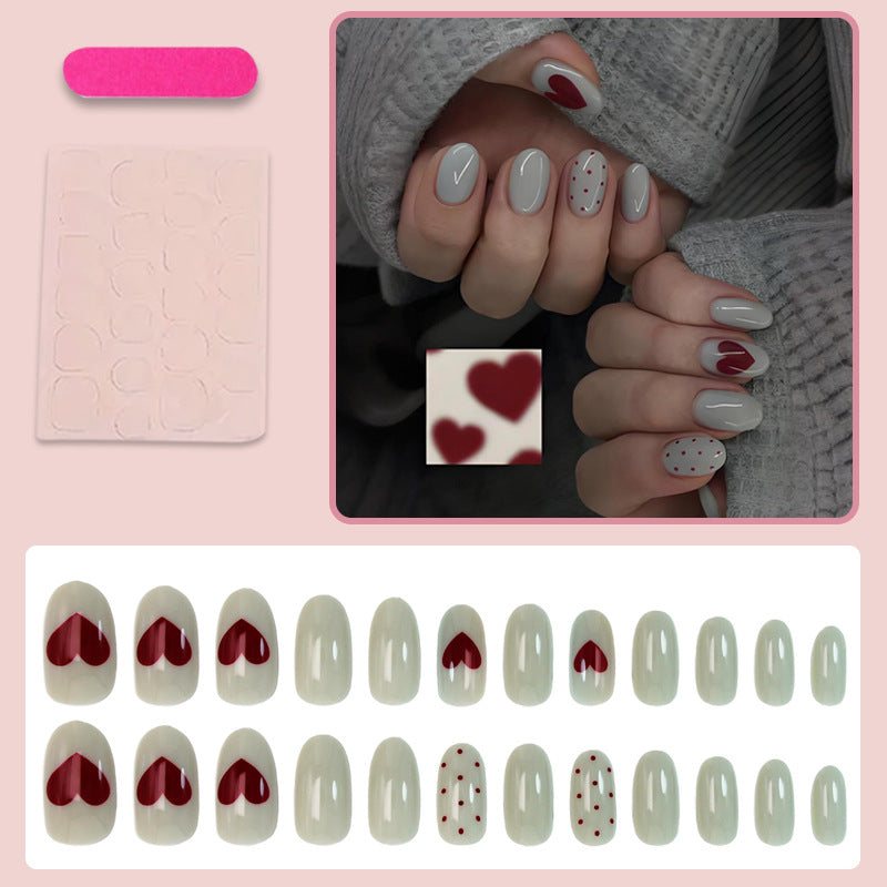 Artificial nail set with romantic heart and dot patterns Kalsten