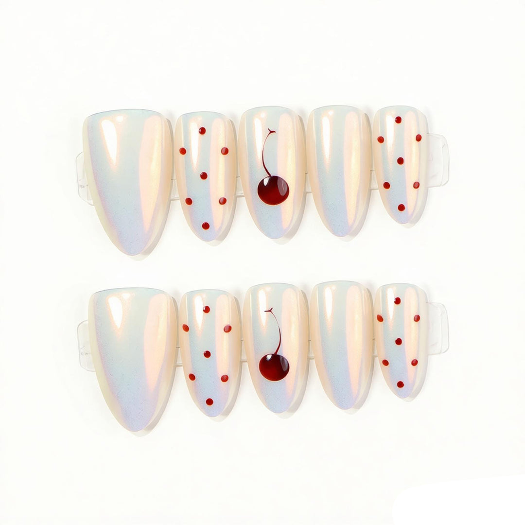 Artistic Press-On Nail Set with Cherry Accents Kalsten