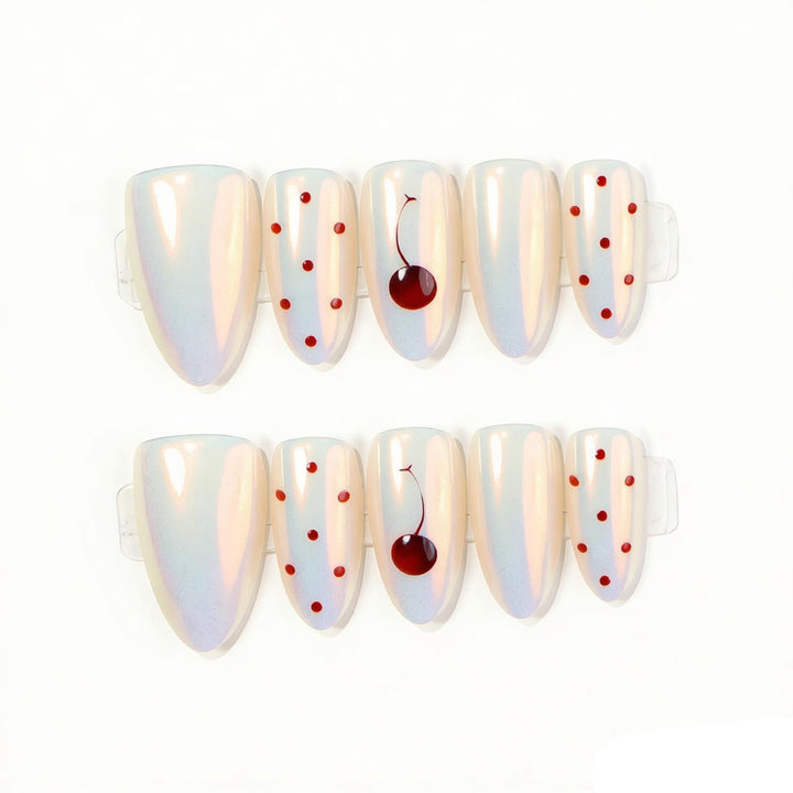Artistic Press-On Nail Set with Cherry Accents Kalsten