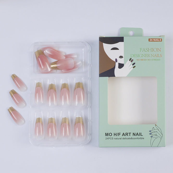 Acrylic Nail Set with Elegant Ombre Design and Golden Accents Kalsten