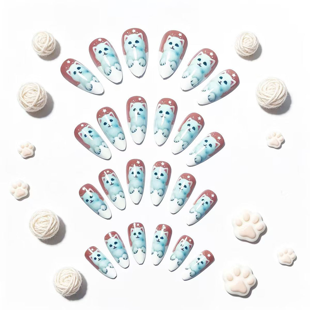 Creative artificial nails with playful cat design Kalsten