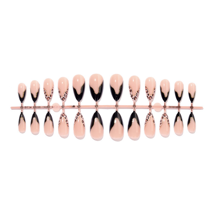 Stiletto Press-On Nail Set with Creative Leopard and Glossy Black Accents Kalsten