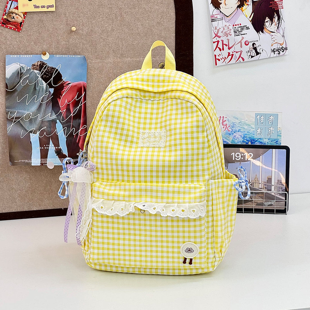 Cute Gingham Print School Backpack Kalsten