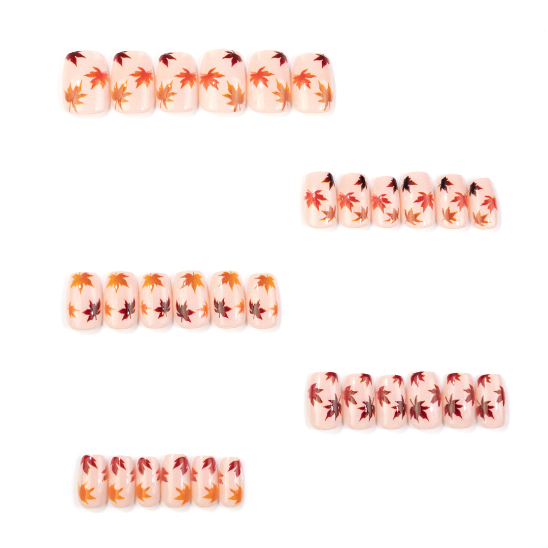 Autumn-Inspired Leaf Pattern Press-On Nail Art Kalsten